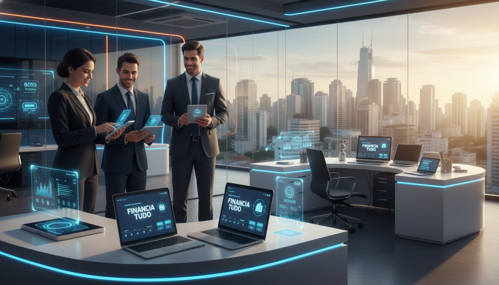 A modern digital banking scene showcasing the concept of 