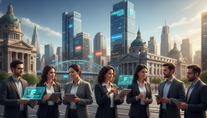 A vibrant and informative illustration of the Brazilian fintech landscape, featuring the brand 