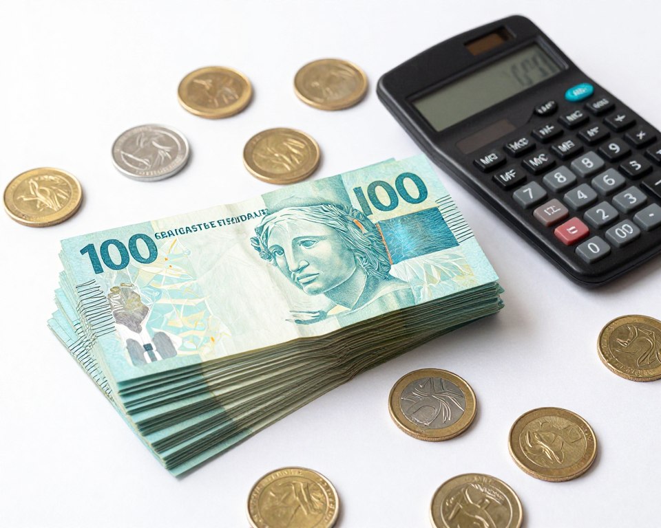 Calculadora e notas de dinheiro ilustrando potencial de ganhos como afiliado de crédito