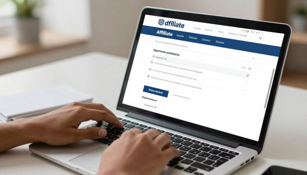 Pessoa preenchendo formulário de cadastro em programa de afiliados no computador