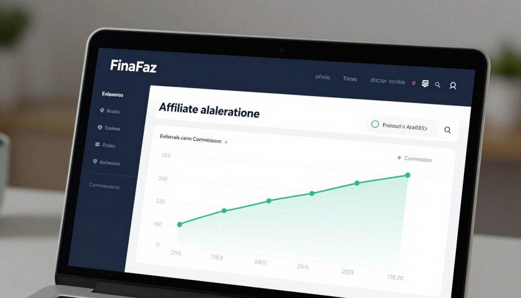 Plataforma digital FinaFaz mostrando dashboard de acompanhamento de indicações e comissões