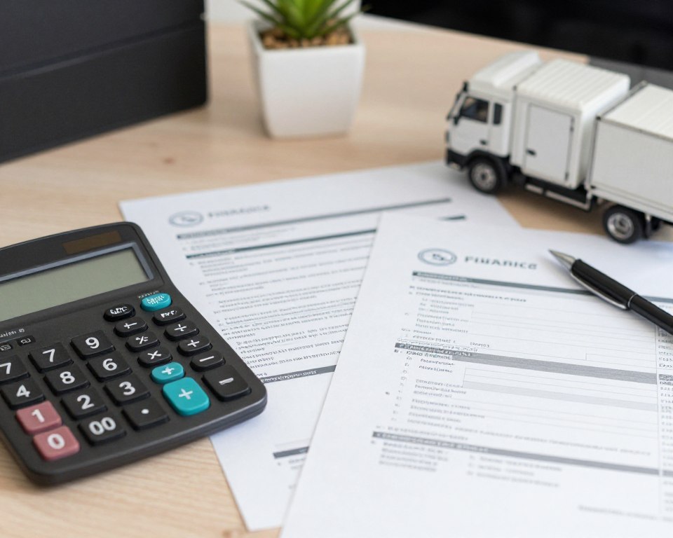 Calculadora e documentos de financiamento de caminhão