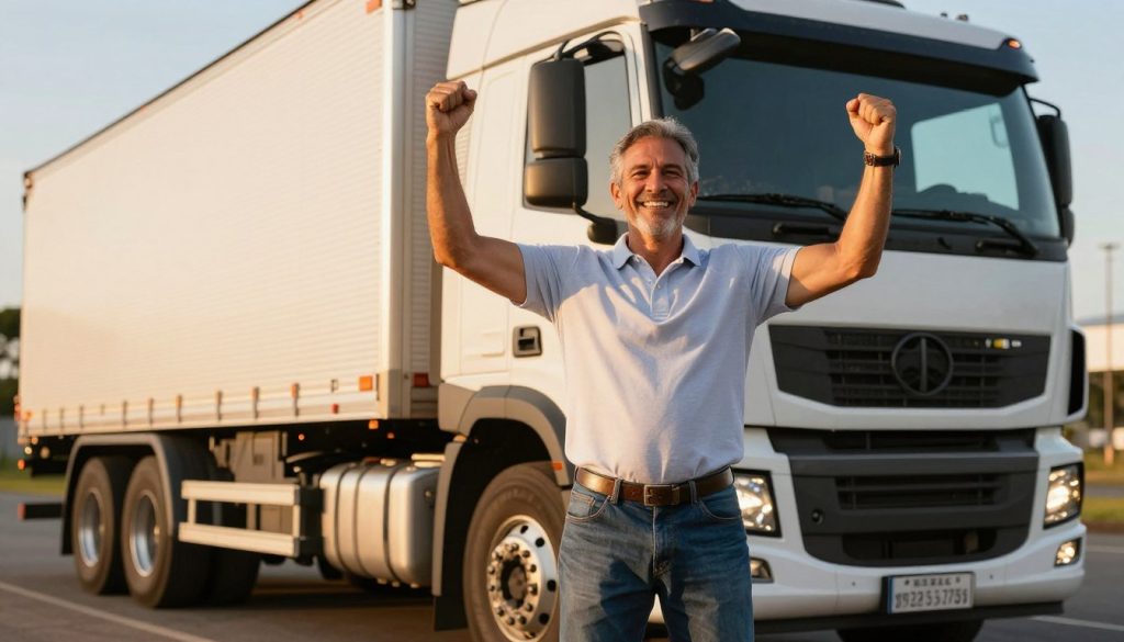 Caminhoneiro realizando sonho com financiamento aprovado