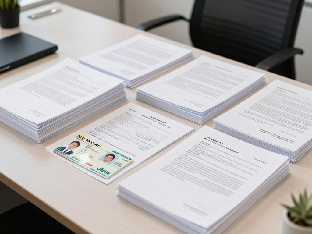 Documentos organizados para financiamento de caminhão